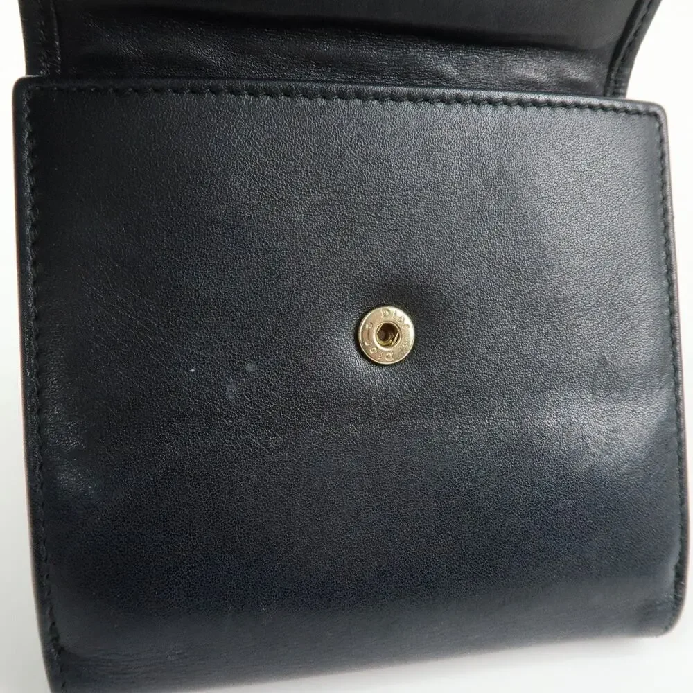 Christian Dior Cannage Lambskin Bi-fold Compact Wallet Black